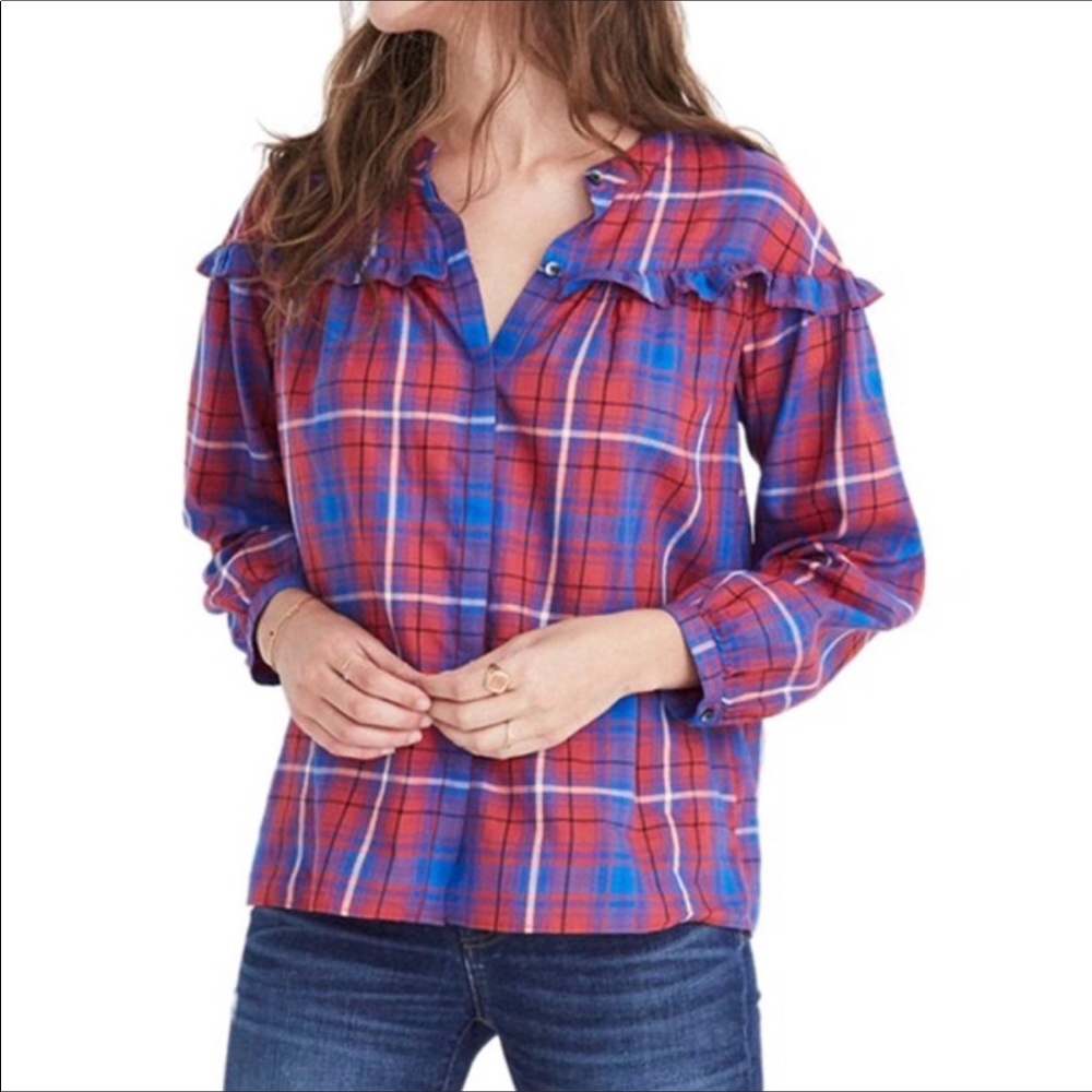 Madewell | NWT Plaid Shirred Button-Down- XS